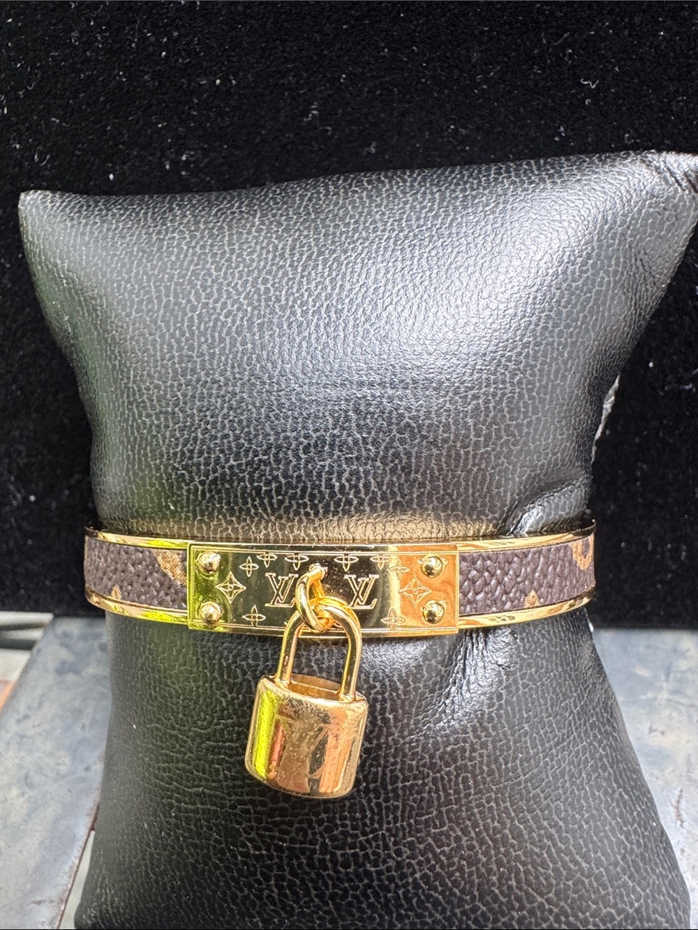 Bangle bracelet Gold tone and Brown Monogram Padlock Bangle Bracelet